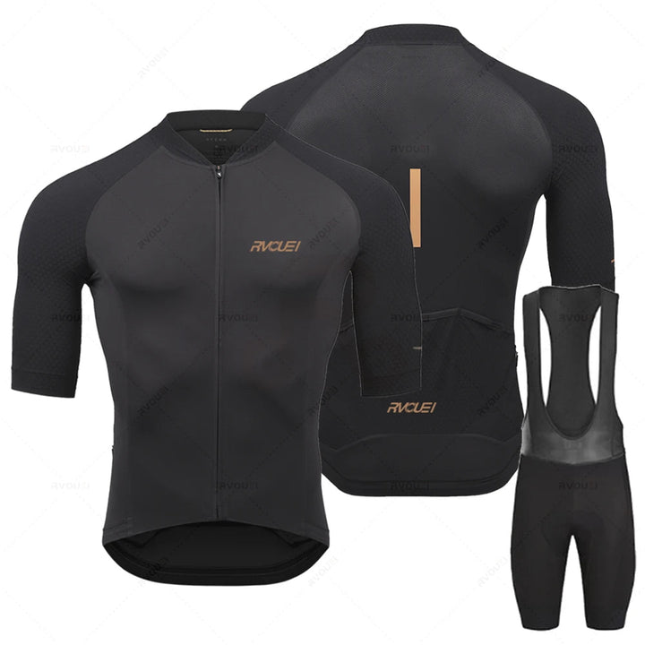 Pánský cyklistický dres set | Dlouhý rukáv prodyšný polyester s 19D gelovou vložkou