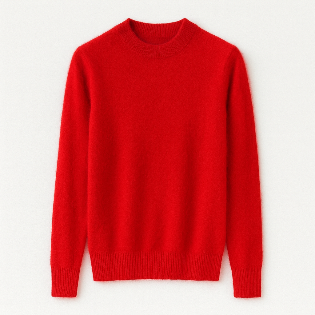 Bright Red Cashmere Pullover 100% | Half Turtleneck Knit Winter Woman
