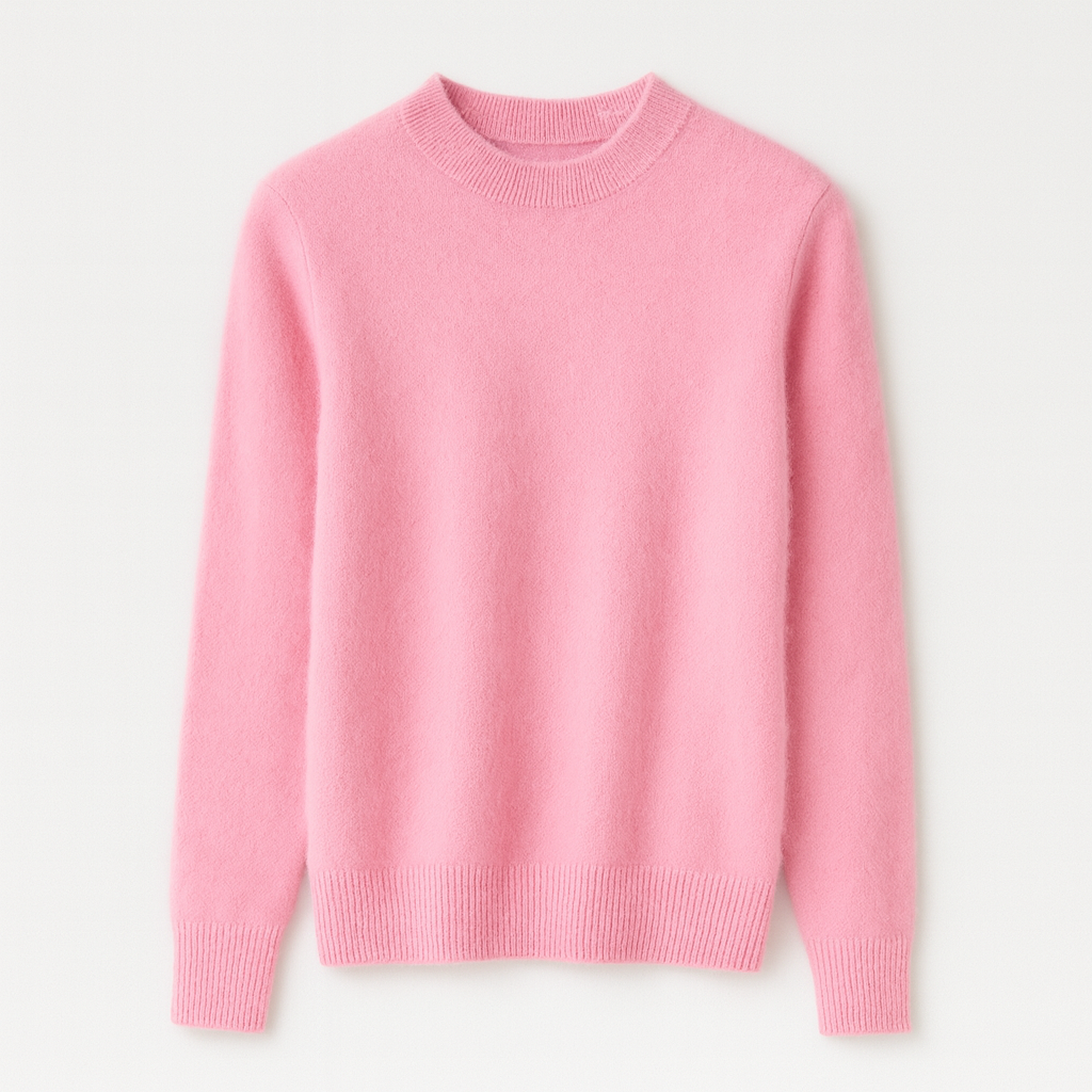 Pink Cashmere Pullover 100% | Half Turtleneck Knit Winter Woman