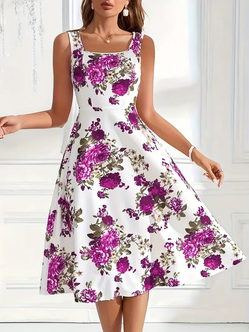 Robe midi élégante à imprimé floral et coupe flatteuse