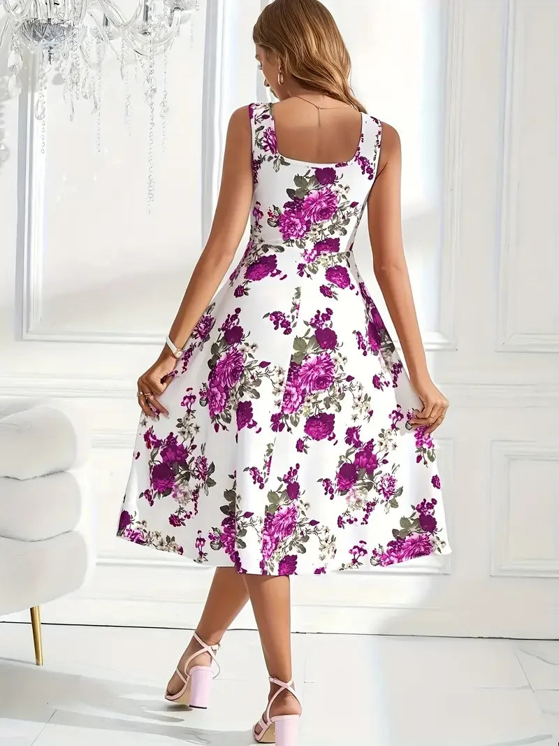 Robe midi élégante à imprimé floral et coupe flatteuse