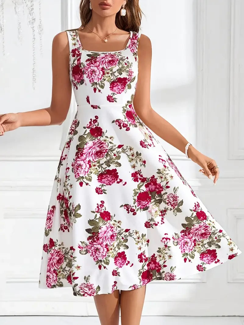 Robe midi élégante à imprimé floral et coupe flatteuse
