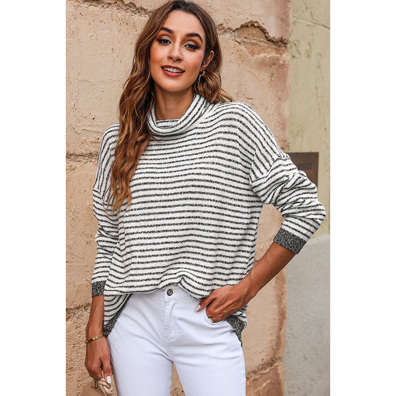 Πλεκτή μπλούζα Stribet για γυναίκες με ριγέ σχέδιο, ζιβάγκο και μείγμα μαλλιού