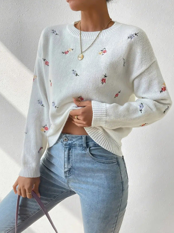 Dámsky sveter Linda s kvetinovým vzorom | Voľný strih a mäkké pohodlie na každodenné nosenie a voľný čas