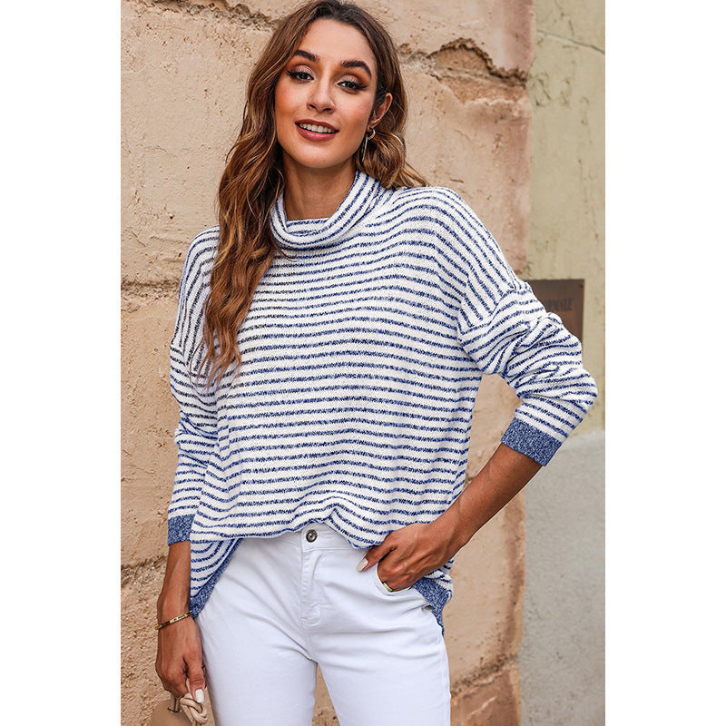 Πλεκτή μπλούζα Stribet για γυναίκες με ριγέ σχέδιο, ζιβάγκο και μείγμα μαλλιού