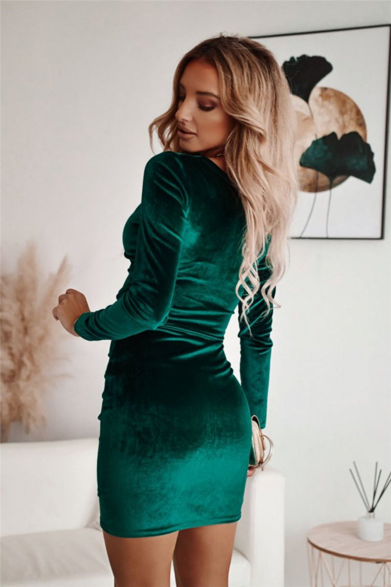 Valeria μίνι wrap-φόρεμα σε βελούδο | Μακριά μανίκια & V-ντεκολτέ