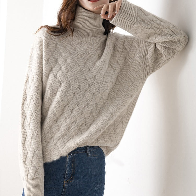 Pull en tricot pour femmes avec col roulé et motif torsadé classique