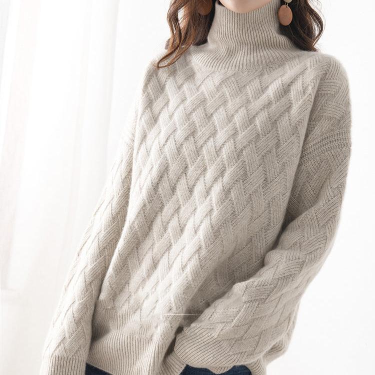 Pull en tricot pour femmes avec col roulé et motif torsadé classique