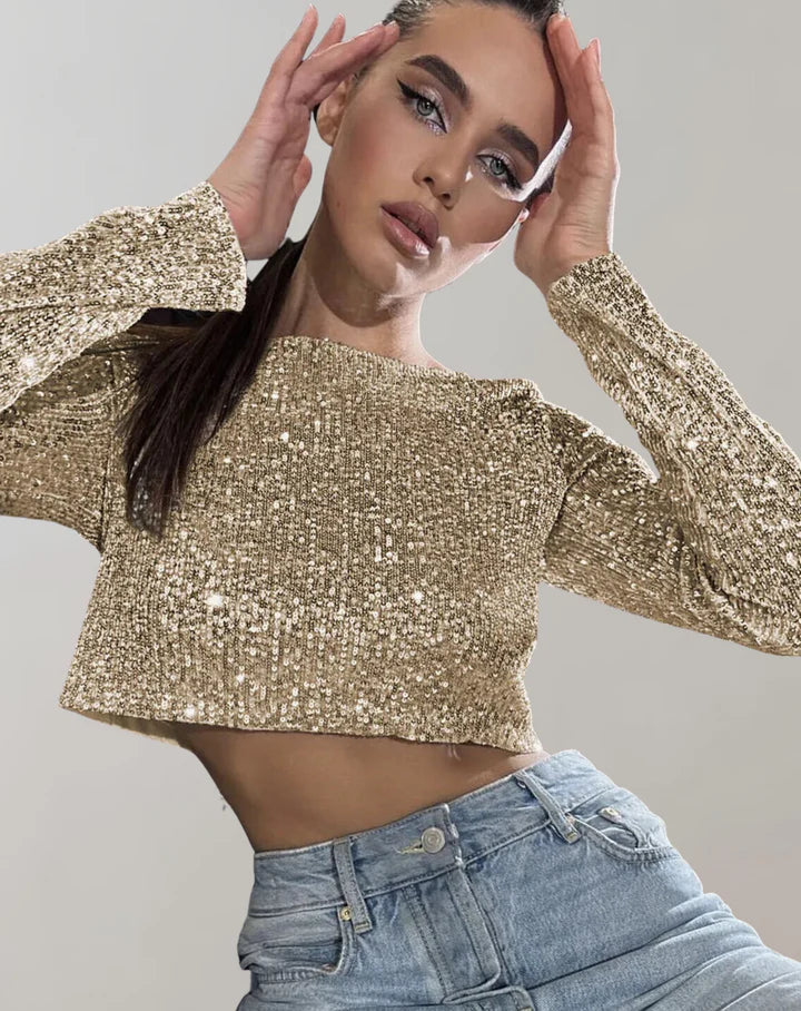 Liora třpytivý krátký top | Lesk a elegance pro glamorózní vzhled