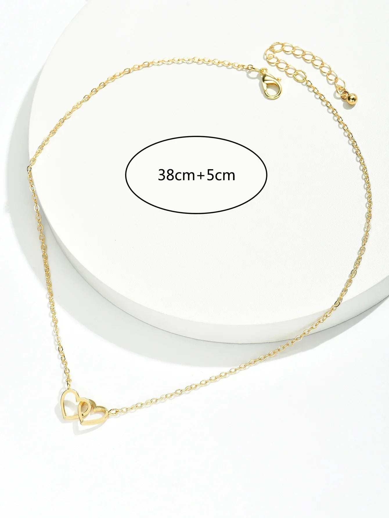 Guldhalskæde med dobbelt hjertevedhæng, justerbar længde 38cm+5cm, elegant smykke til kvinder, perfekt til gave eller daglig brug.