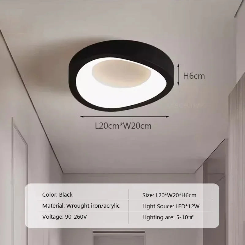 Moderne sort loftlampe i smedejern/akryl, LED 12W, 20x20x6 cm, til belysning af 5-10 m² rum, 90-260V. Ideel til stue eller soveværelse.