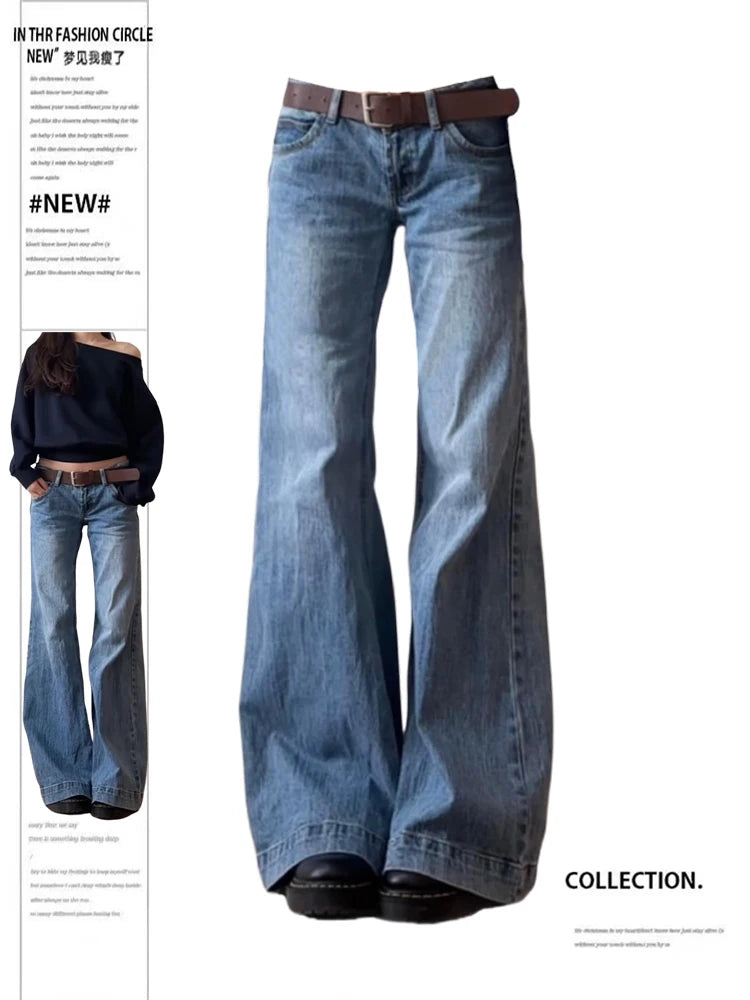 Blugi evazați vintage pentru femei | Pantaloni baggy din denim cu talie evazată și stil Old Money