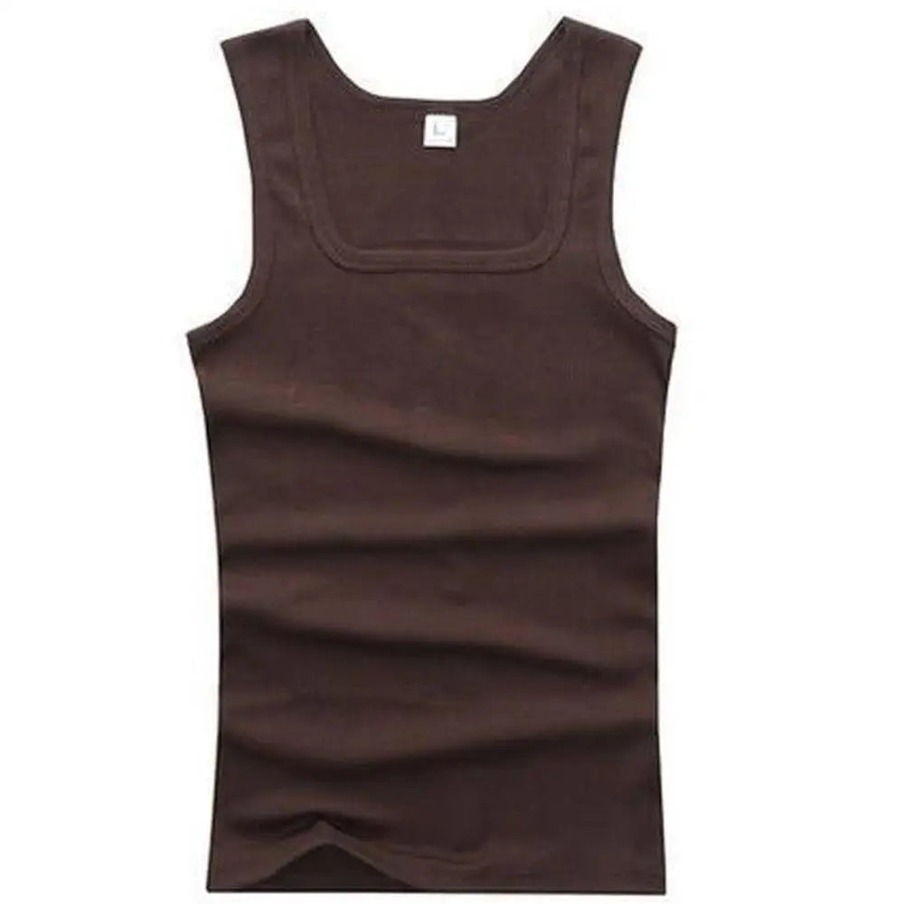 Brun tanktop til mænd i bomuld, størrelse L. Komfortabel og stilfuld ærmeløs undertrøje, perfekt til casual brug og sommermode.