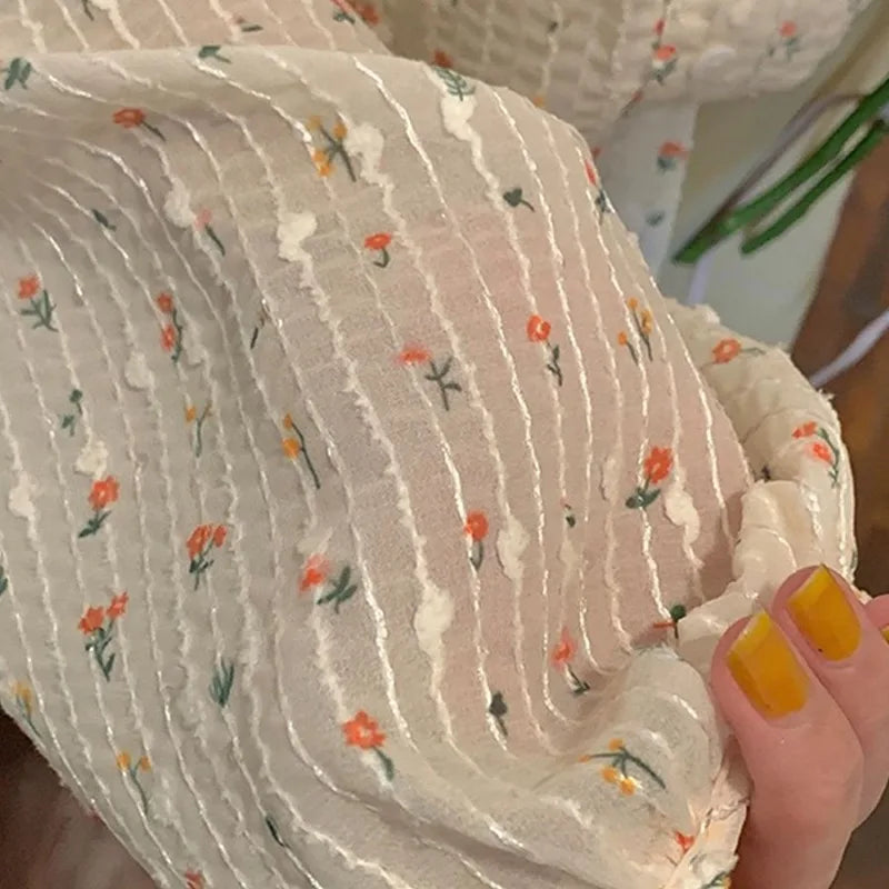 Šifonová halenka pro ženy letní květinový potisk dívka dlouhý lucernový rukáv O-krk s knoflíky elegantní jednoduchá