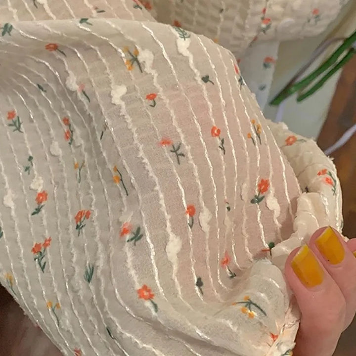 Šifonová halenka pro ženy letní květinový potisk dívka dlouhý lucernový rukáv O-krk s knoflíky elegantní jednoduchá