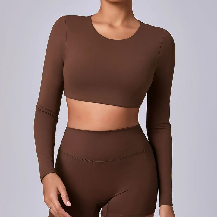 Estelita krátký sportovní top s push-up efektem | dlouhý rukáv top pro fitness a street styl