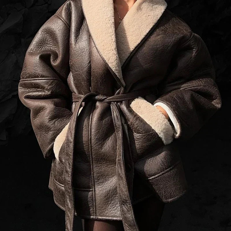 Olivia | Κομψό δερμάτινο μπουφάν με συνθετική γούνα | Ρυθμιζόμενη εφαρμογή και ζεστασιά για το χειμώνα