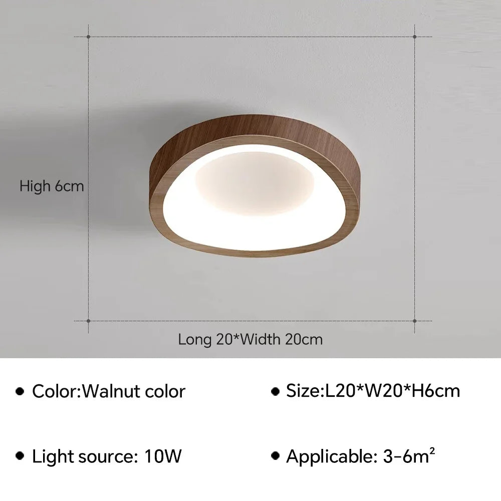Valnød loftlampe, LED 10W, rund, 20x20x6cm, til rum på 3-6m². Elegant design, energibesparende belysning, moderne indretning.