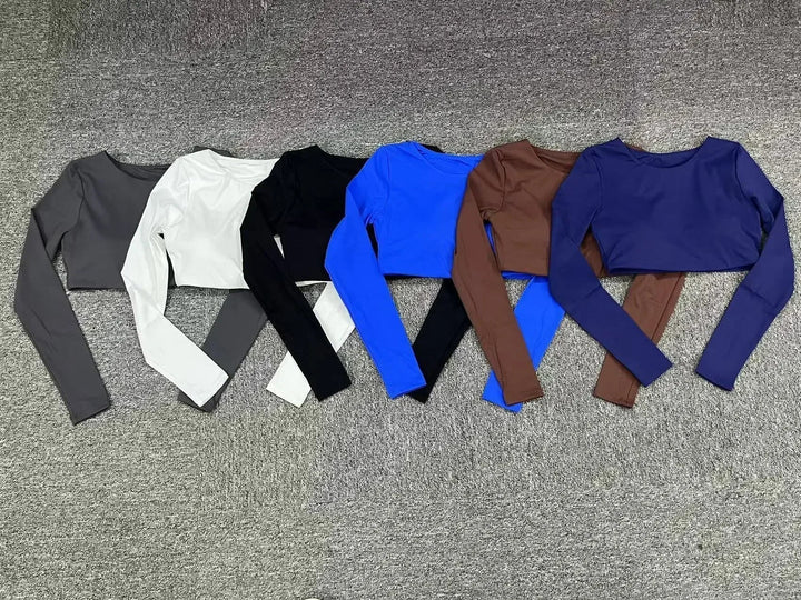 Estelita krátký sportovní top s push-up efektem | dlouhý rukáv top pro fitness a street styl