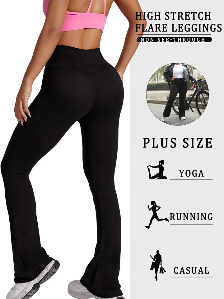 Plus veľkosť nohavice s voľnosťou pre ženy | Vysoký pás bootcut legíny s kontrolou brucha