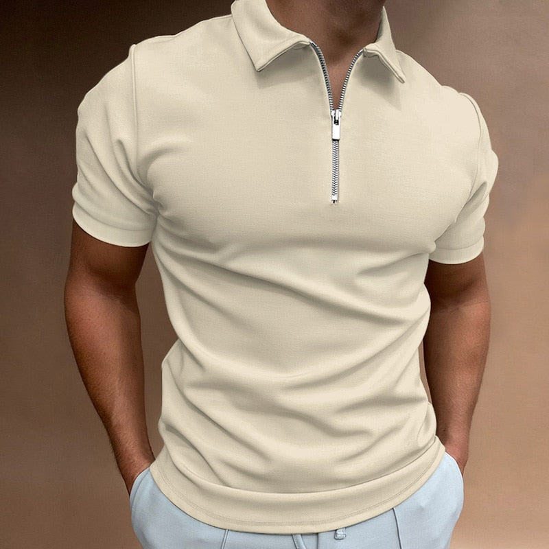 Polo clásico para hombre con cremallera y ajuste ceñido en diseño de un solo color