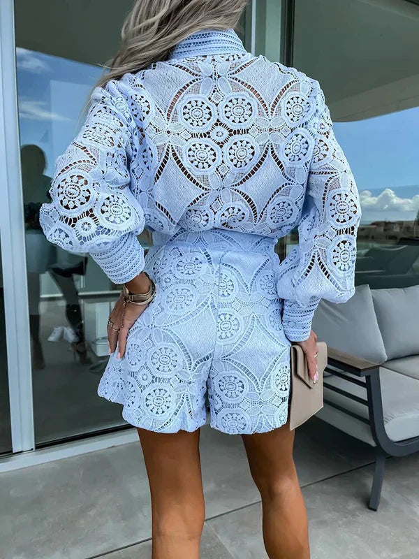 Conjunto de verão Maélie todelt para mulheres com renda boho | Cores sólidas e arejadas & ideal para festivais