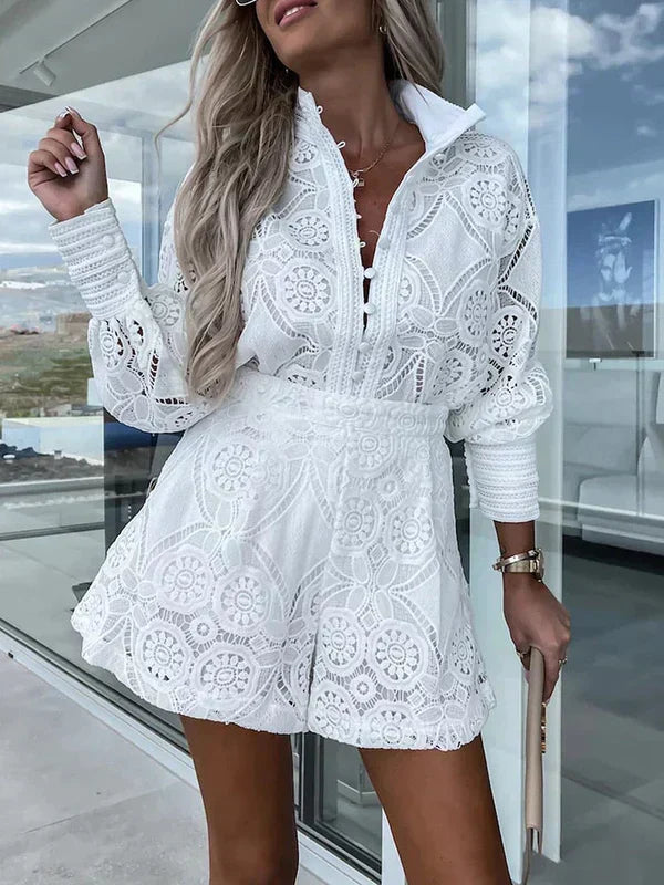 Conjunto de verão Maélie todelt para mulheres com renda boho | Cores sólidas e arejadas & ideal para festivais