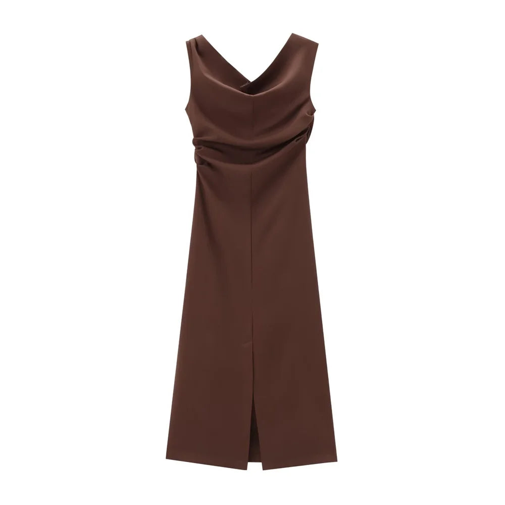 Jenell | Κομψό μακρύ φόρεμα με στενή εφαρμογή, λαιμόκοψη έξω από τους ώμους και σκίσιμο στην πλάτη