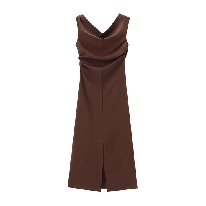 Jenell | Κομψό μακρύ φόρεμα με στενή εφαρμογή, λαιμόκοψη έξω από τους ώμους και σκίσιμο στην πλάτη