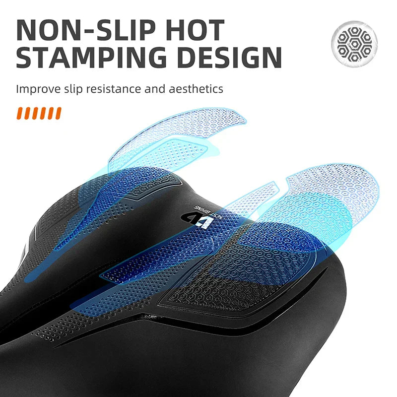 Skridsikker cykelsadel med varmprægning, forbedret greb og æstetik. Ergonomisk design, komfortabel og holdbar til daglig cykling.