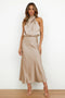 Maxima - Vestido largo de satén con cuello halter
