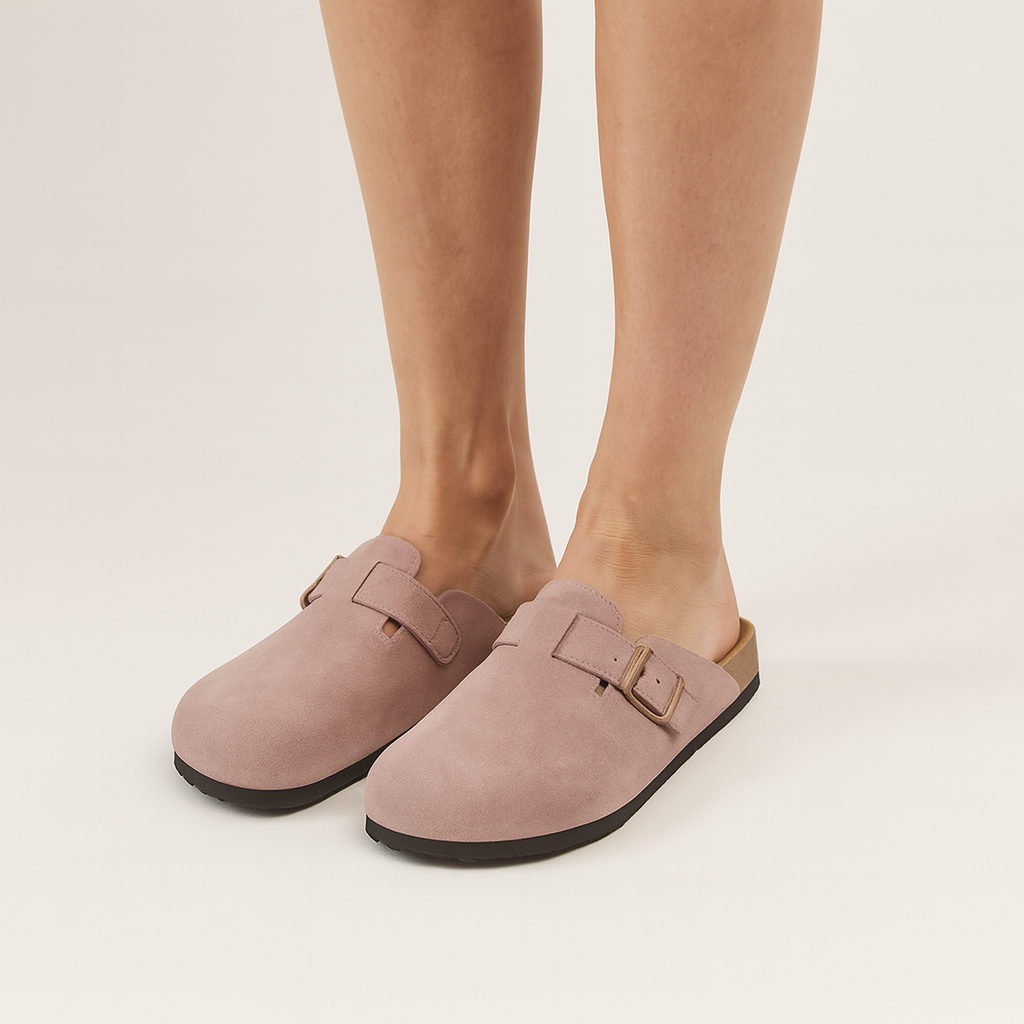 Faux suede clogs Ergonomic footbed & adjustable buckle