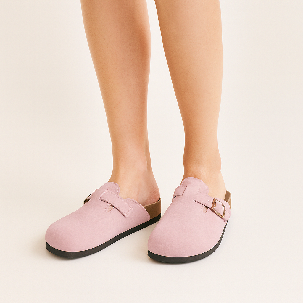 Faux suede clogs Ergonomic footbed & adjustable buckle