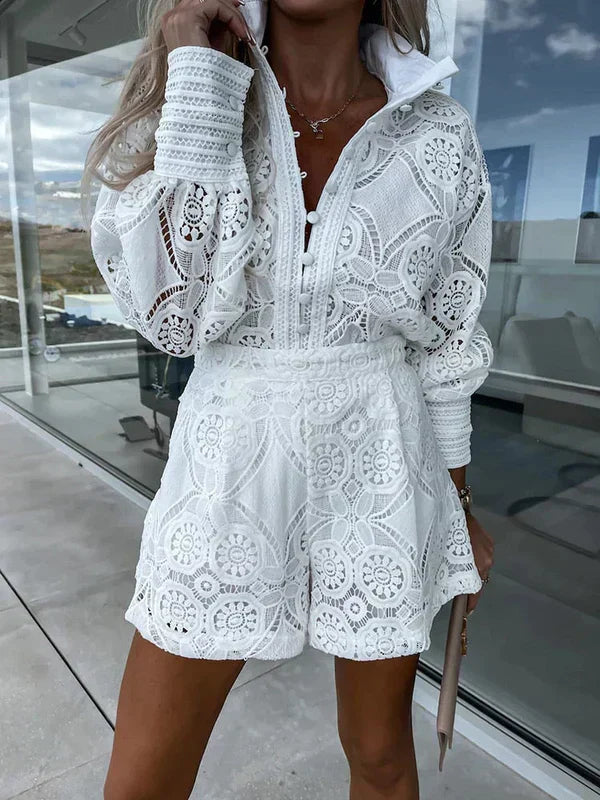 Conjunto de verão Maélie todelt para mulheres com renda boho | Cores sólidas e arejadas & ideal para festivais
