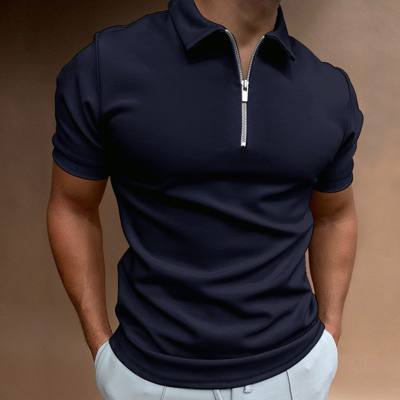 Polo clásico para hombre con cremallera y ajuste ceñido en diseño de un solo color