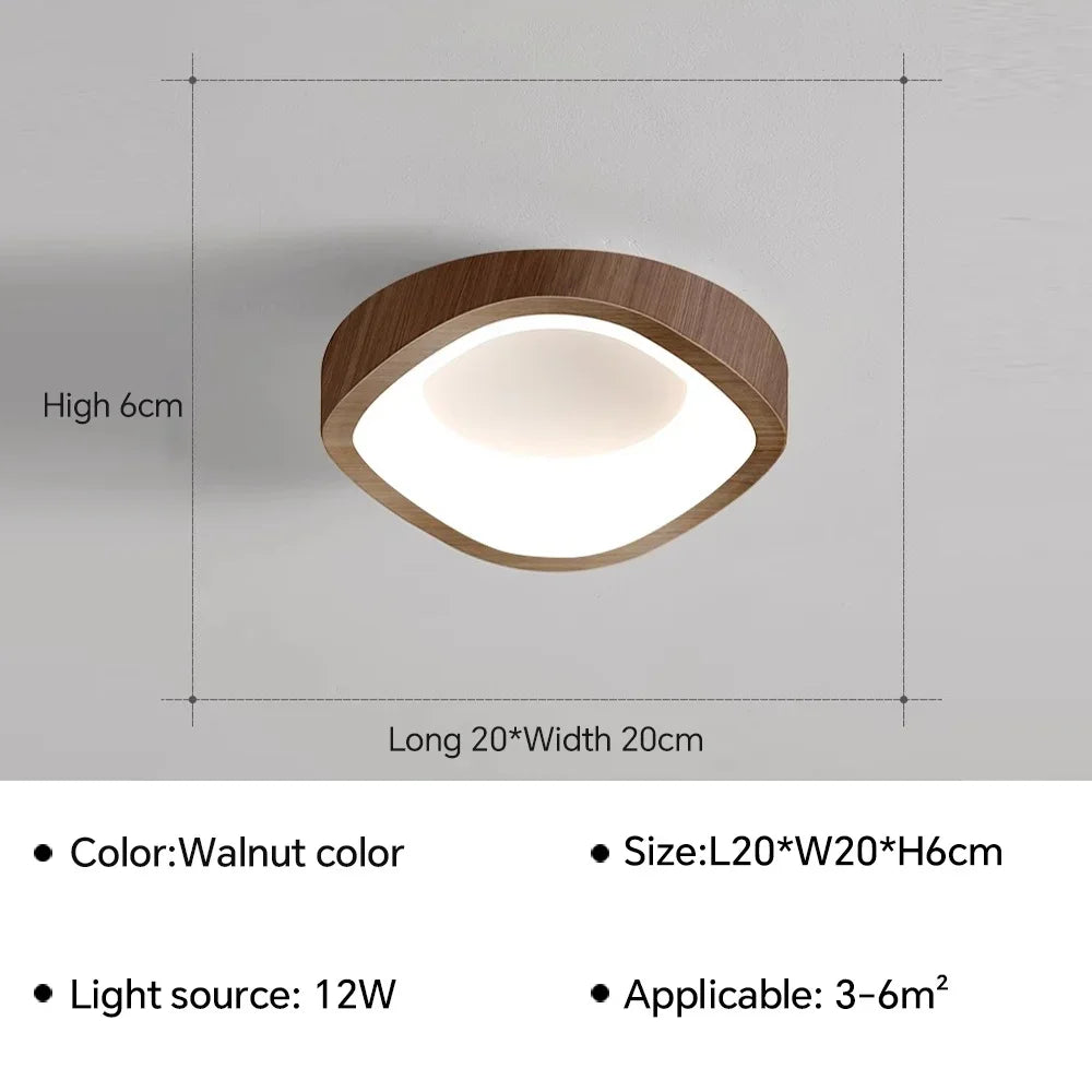 Moderne loftlampe i valnøddefarve, 12W LED, dimensioner 20x20x6 cm. Velegnet til rum på 3-6 m². Stilfuldt design til hjemmet.