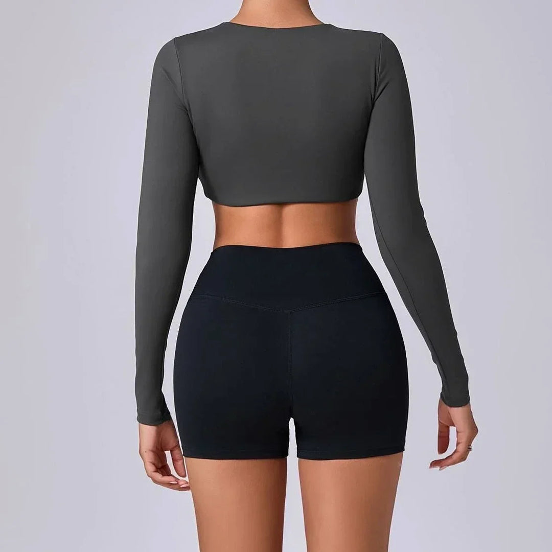 Estelita krátký sportovní top s push-up efektem | dlouhý rukáv top pro fitness a street styl