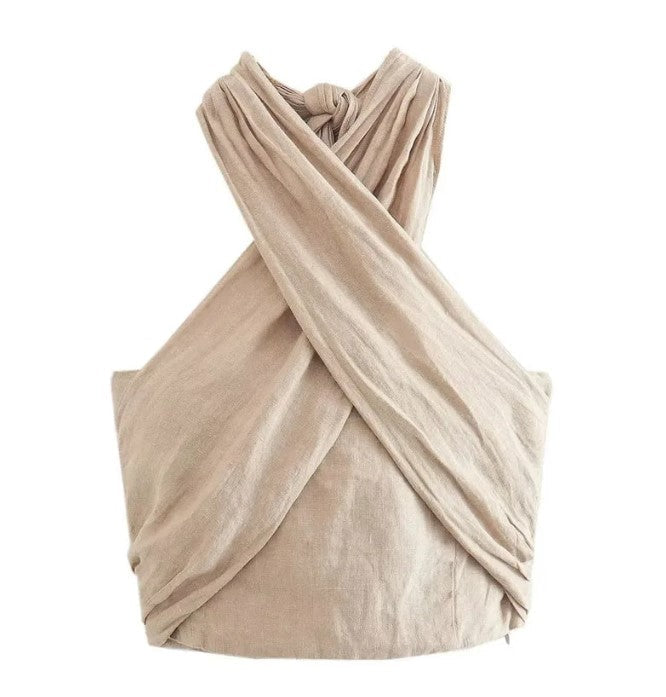 Elena hør-top s halterem | Elegance a lehkost