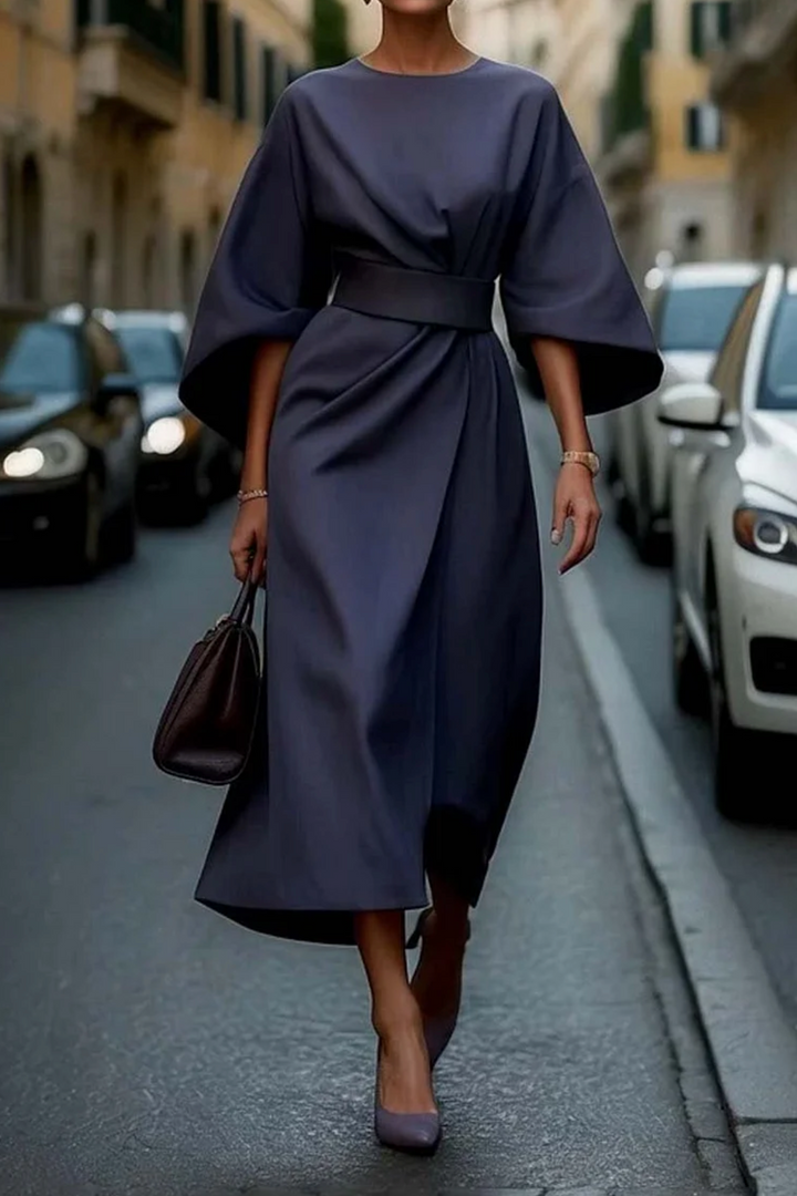 Vestido Victoria Grace com mangas de lanterna e cinto de cintura | Elegante e versátil para eventos