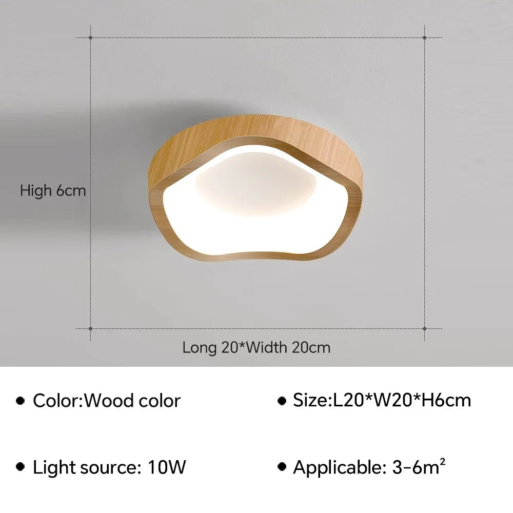 Moderne loftlampe i trælook, 20x20x6 cm, 10W LED, velegnet til rum på 3-6 m². Elegant design, energibesparende belysning.