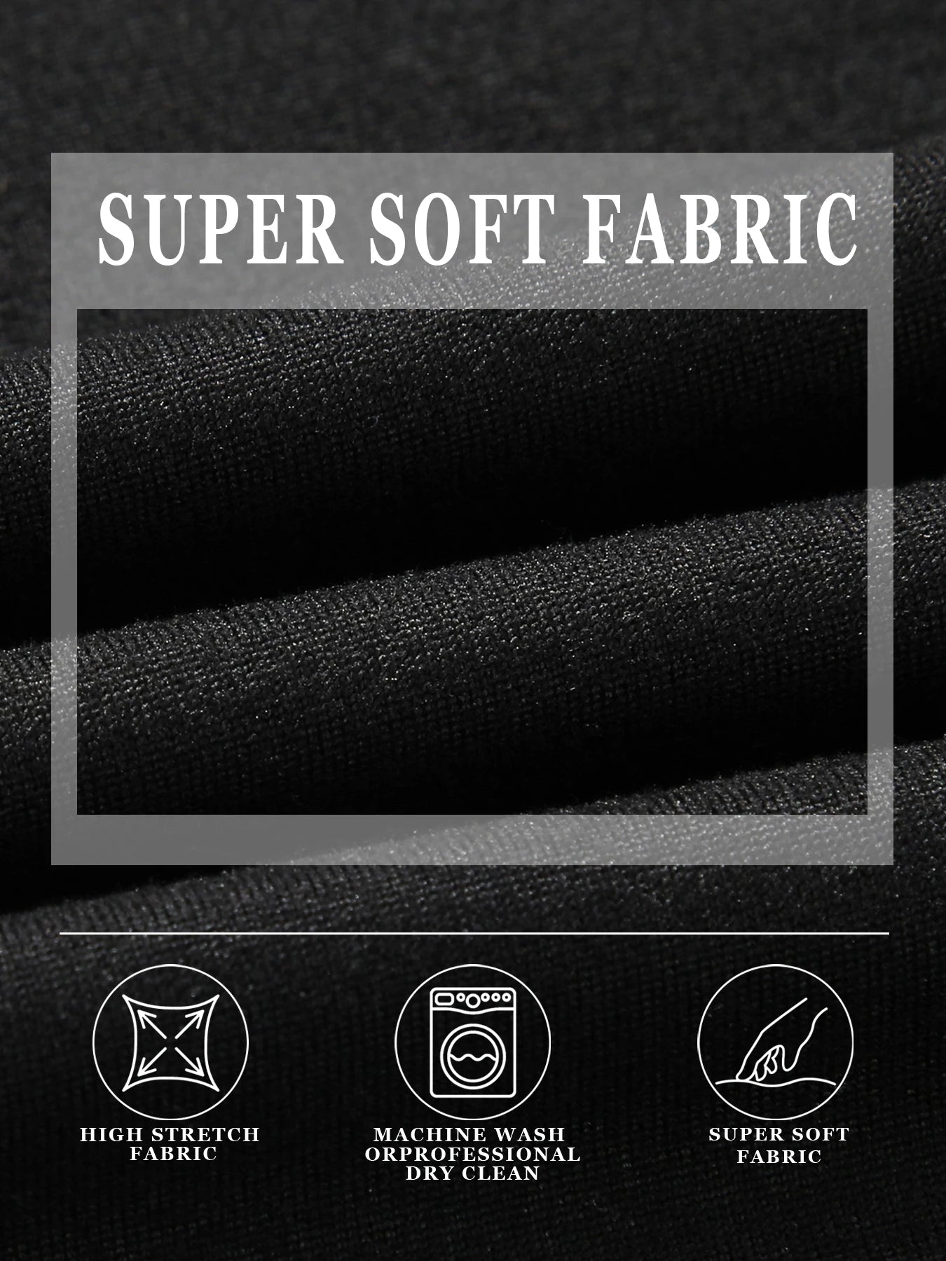 Superblødt sort stof med høj strækbarhed, maskinvaskbar eller kemisk rens. Ideelt til komfortabelt tøj og tekstiler.
