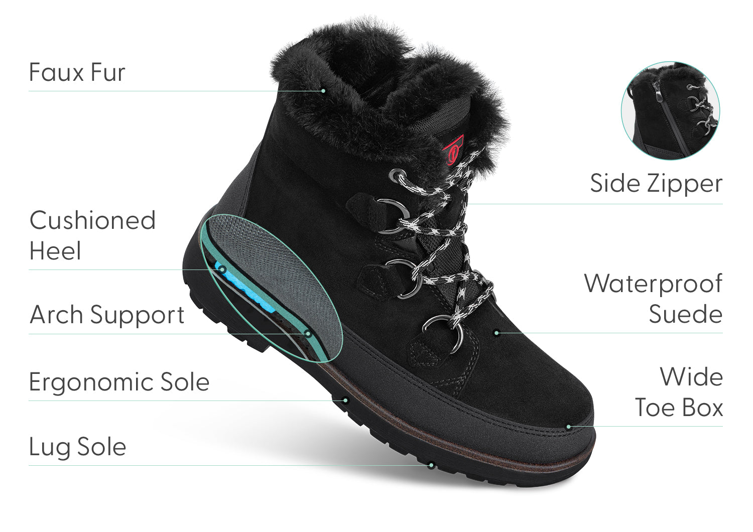 Waterproof winter boots for men in black suede with warm lining