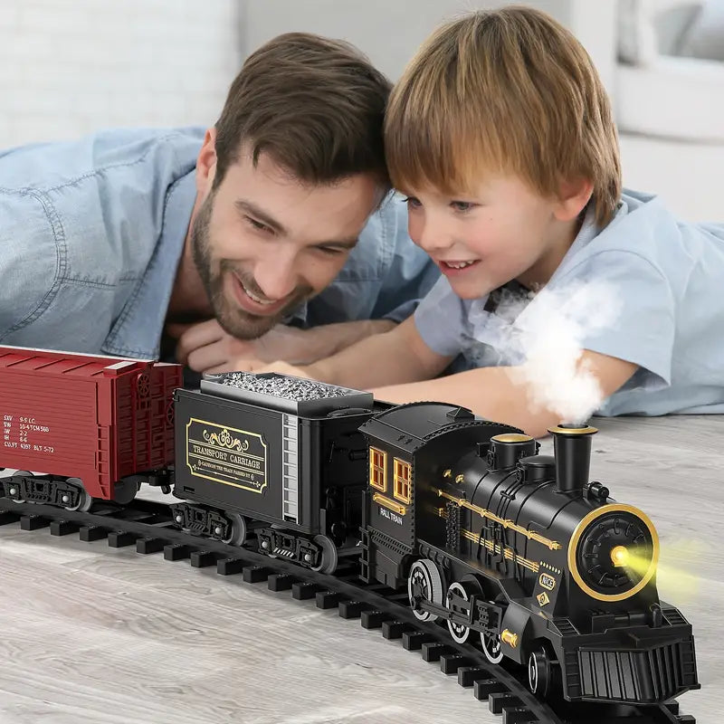 Ensemble de train électrique avec locomotive à piles et rails interactifs