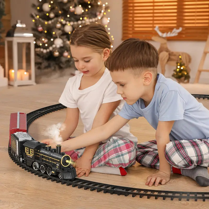 Ensemble de train électrique avec locomotive à piles et rails interactifs