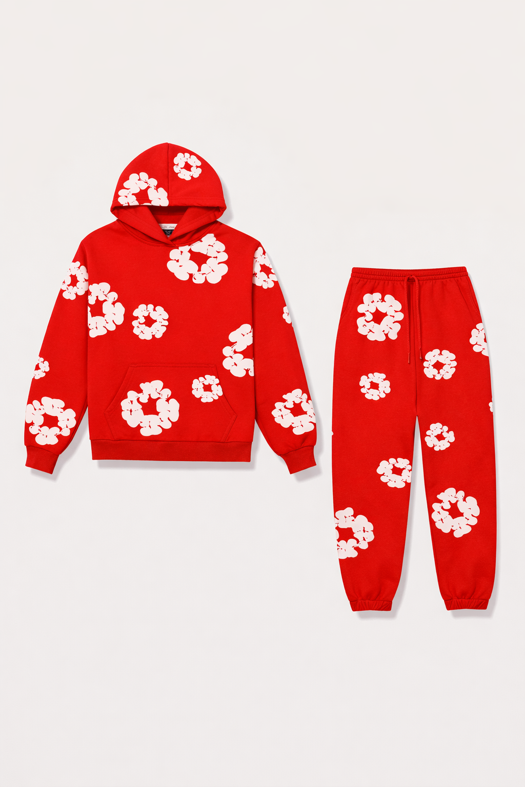 Red Women's loose-fit tracksuit with floral design for winter use