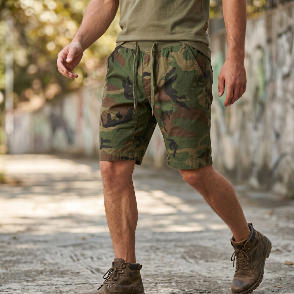 Camo Cargo Shorts til mænd – Knælange Utility-shorts med justerbar talje