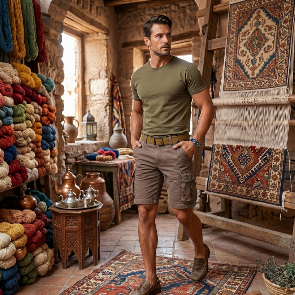 Men's cargo shorts – Relaxed fit with belt and multi-pocket design