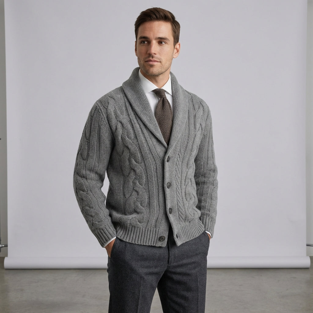 Valdrenz - Knaplukket Herrecardi Med Sjalskrave