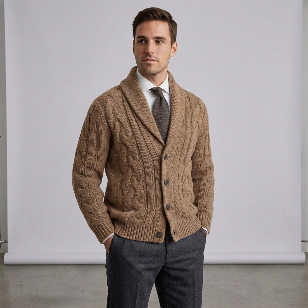 Valdrenz - Knaplukket Herrecardi Med Sjalskrave