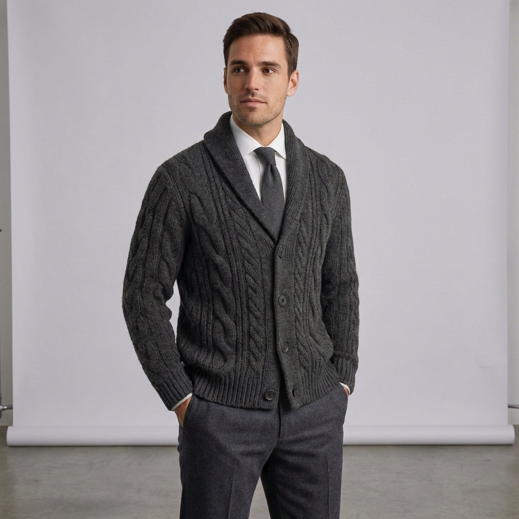 Valdrenz - Knaplukket Herrecardi Med Sjalskrave